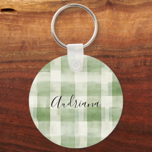 Westerne Green Cream Plaid Stripes Kerst Sleutelhanger (Voorkant)
