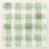 Westerne Green Cream Plaid Stripes Land Glazen Onderzetter (Voorkant)