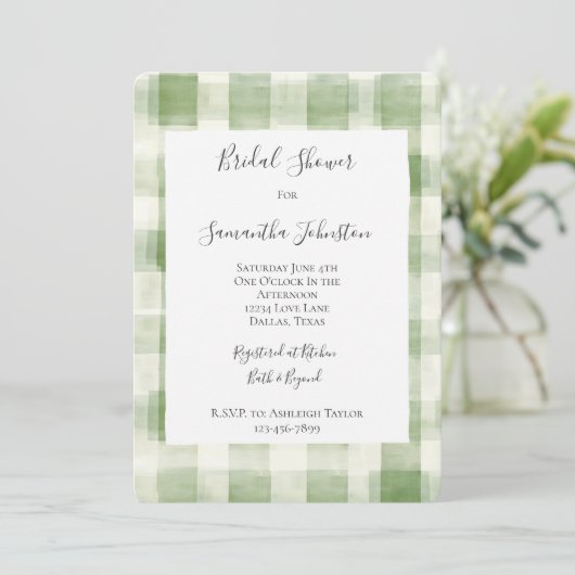 Westerne Green Cream Plaid Stripes Vrijgezellenfee Kaart (Staand voorkant)