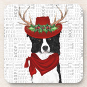 Westerne grenscollie met Wof Word Art Holiday Bier Onderzetter (Voorkant)