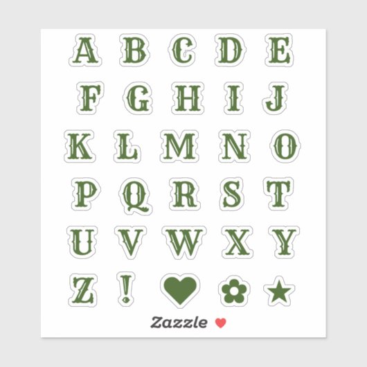 Westerne groene letters | Monogram Alfabet Sticker (Vel)