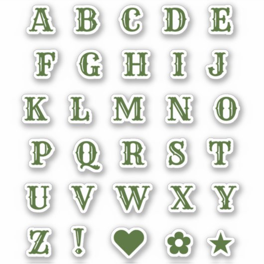 Westerne groene letters | Monogram Alfabet Sticker (Voorkant)