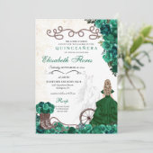 Westerne groene prinses Floral Charra Quinceañera Kaart (Staand voorkant)