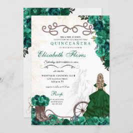Westerne groene prinses Floral Charra Quinceañera Kaart