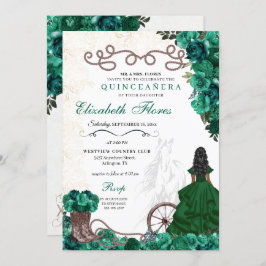 Westerne groene prinses Floral Charra Quinceañera Kaart