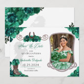 Westerne groene quinceañera bewaar de datum foto kaart (Voorkant / Achterkant)