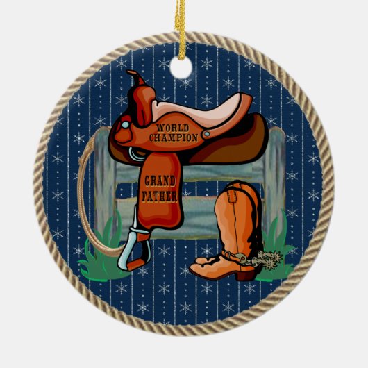 Westerne grootvader Rodeo Saddle Champion Keramisch Ornament (Achterkant)