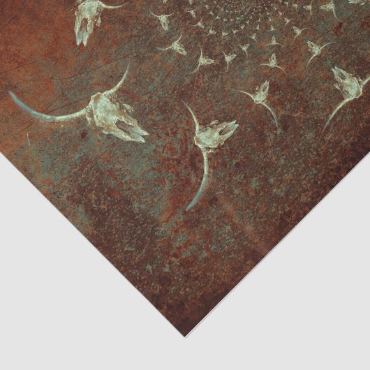 Westerne  Grunge Brown Blauwgroen Bull Skull Tissuepapier (Detail)