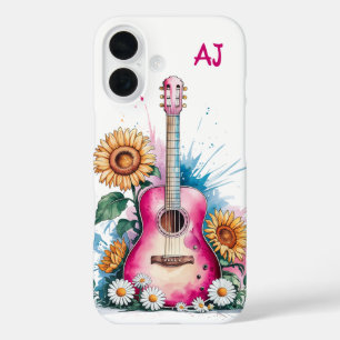 Westerne Guitar Daisies Zonnebloemen Gepersonalise iPhone 16 Hoesje
