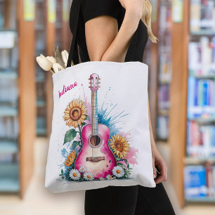 Westerne Guitar Daisies Zonnebloemen Gepersonalise Tote Bag