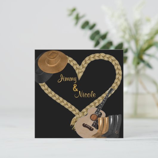 WESTERNE GUITAR WEDDING INVITATION KAART (Staand voorkant)