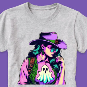Westerne Halloween Cowgirl met Ghost Pop Art Shirt
