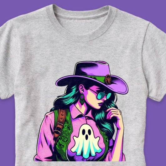 Westerne Halloween Cowgirl met Ghost Pop Art Shirt