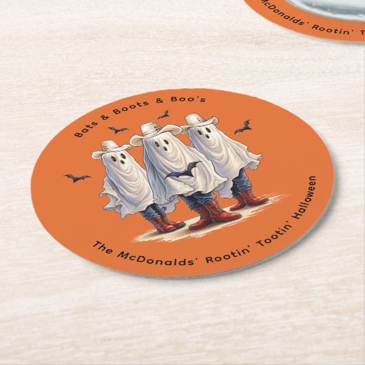 Westerne Halloween Party Cowboy Ghosts Custom Ronde Kartonnen Onderzetter (Gebogen)