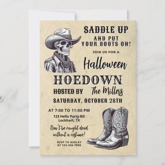 Westerne Halloween Party, Spooky Cowboy, Hoedown Kaart (Voorkant)