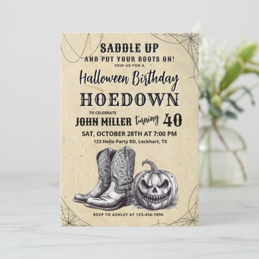 Westerne Halloween Verjaardag Hoedown, Cowboy Kaart (Staand voorkant)