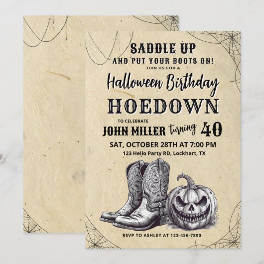 Westerne Halloween Verjaardag Hoedown, Cowboy Kaart (Voorkant / Achterkant)
