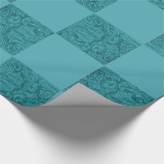 Westerne Handleer Turquiose Block Print Cadeaupapier (Hoek)