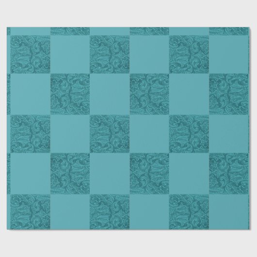 Westerne Handleer Turquiose Block Print Cadeaupapier (Vlak)