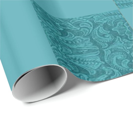 Westerne Handleer Turquiose Block Print Cadeaupapier (Rol Hoek)