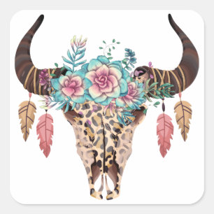 Westerne handleiding Floral Bull Vierkante Sticker