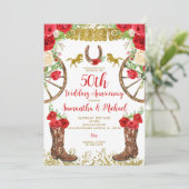 Westerne Helder Rode Bloemen 50ste bruiloft Jubile Kaart (Staand voorkant)