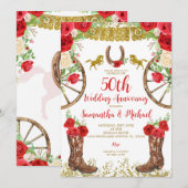 Westerne Helder Rode Bloemen 50ste bruiloft Jubile Kaart (Voorkant / Achterkant)