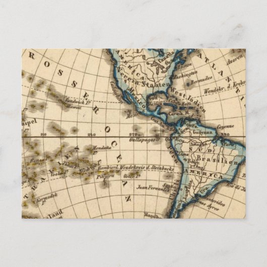 Westerne Hemisphere-kaart gegraveerd Briefkaart (Voorkant)