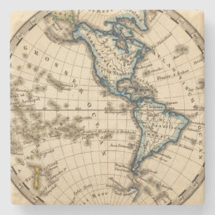 Westerne Hemisphere-kaart gegraveerd Stenen Onderzetter