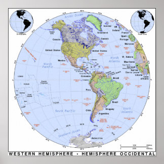 Westerne Hemisphere-kaart Poster