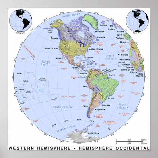 Westerne Hemisphere-kaart Poster (Voorkant)