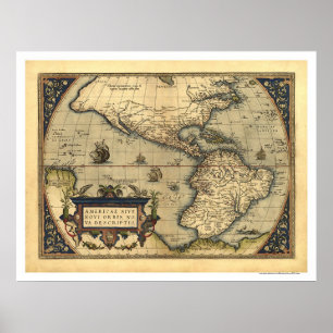 Westerne Hemisphere-kaart van Ortelius 1570 Poster