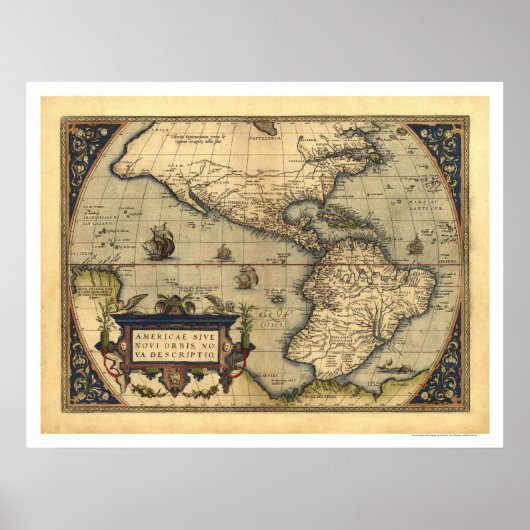 Westerne Hemisphere-kaart van Ortelius 1570 Poster (Voorkant)