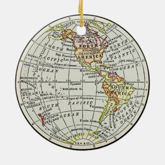 Westerne Hemisphere Map Wereldbol Revel Art Keramisch Ornament (Achterkant)