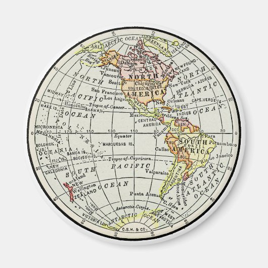 Westerne Hemisphere Map Wereldbol Revel Art Magneet (Voorkant)