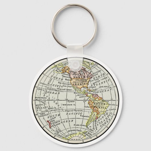 Westerne Hemisphere Map Wereldbol Revel Art Sleutelhanger (Voorkant)