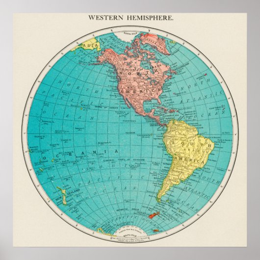 Westerne Hemisphere World Atlas Map Poster (Voorkant)