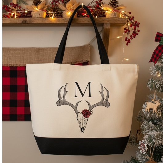 Westerne hertenkop rendiergewei monogrammed tote bag