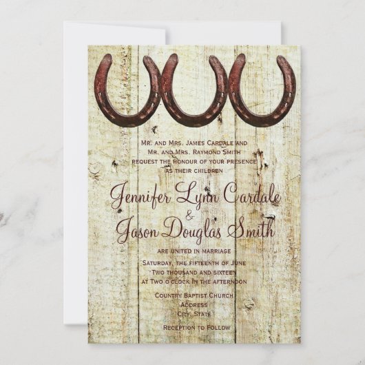 Westerne Hoefijzers Barn Wood Wedding Invitations Kaart (Voorkant)