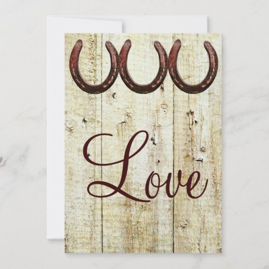 Westerne Hoefijzers Barn Wood Wedding Invitations Kaart (Achterkant)