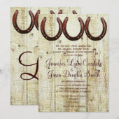 Westerne Hoefijzers Barn Wood Wedding Invitations Kaart (Voorkant / Achterkant)