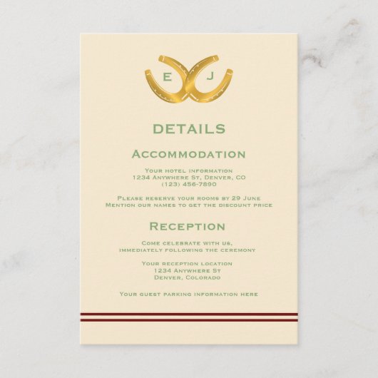 Westerne Hoefijzers bruiloft details Informatiekaartje (Voorkant)