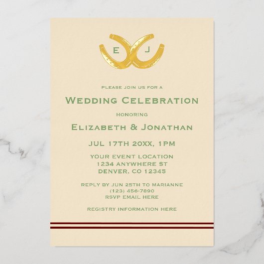 Westerne Hoefijzers bruiloft Folie Uitnodiging (Voorkant)