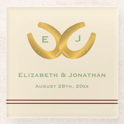 Westerne Hoefijzers bruiloft Glazen Onderzetter (Voorkant)