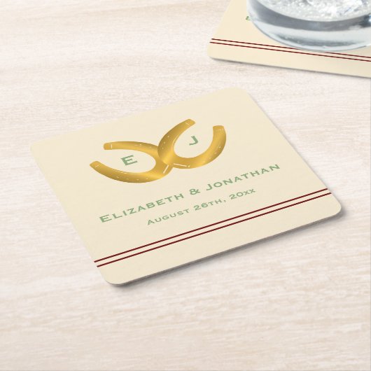 Westerne Hoefijzers bruiloft Kartonnen Onderzetters (Schuin)