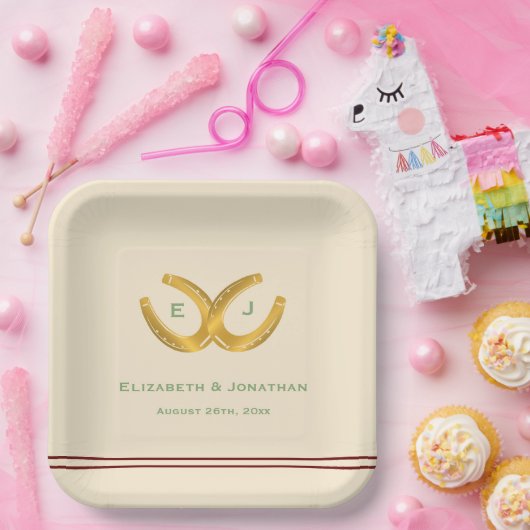 Westerne Hoefijzers bruiloft Papieren Bordje (Feest)