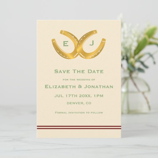 Westerne Hoefijzers bruiloft Save The Date (Staand voorkant)