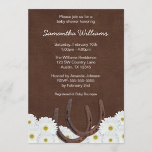 Westerne Hoefijzers en Daisies Baby shower Kaart