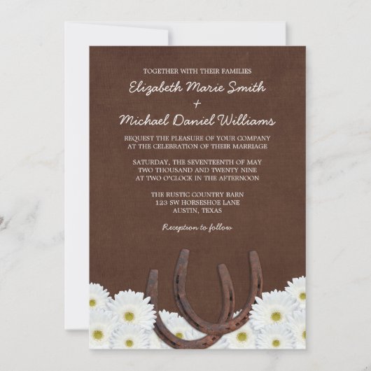 Westerne Hoefijzers en Daisies Wedding Kaart (Voorkant)