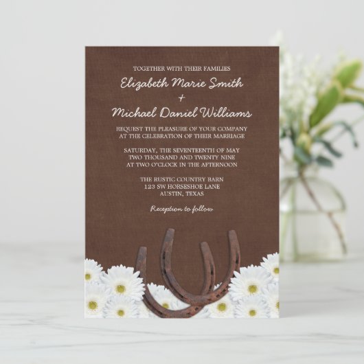 Westerne Hoefijzers en Daisies Wedding Kaart (Staand voorkant)